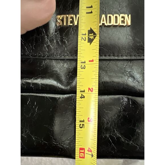 STEVE MADDEN Black Vegan Leather Shearling Extra Large Hobo Purse Bag Tote - Picture 12 of 13